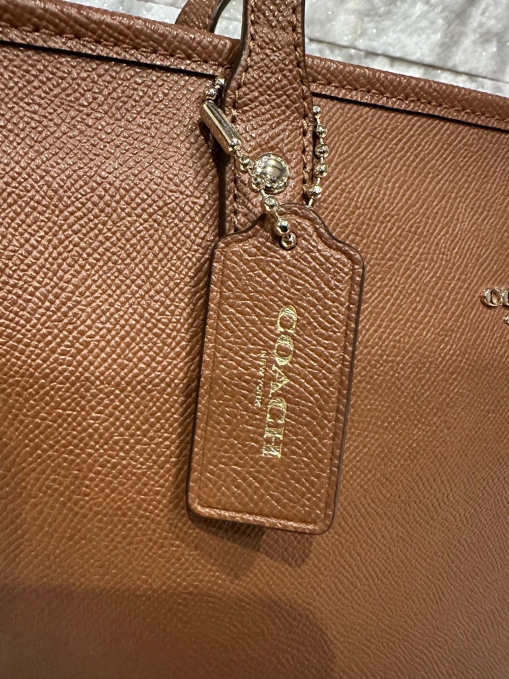 Coach City Zip Tote Saddle Brown Pebbled Leather Shoulder Bag - Picture 4 of 12